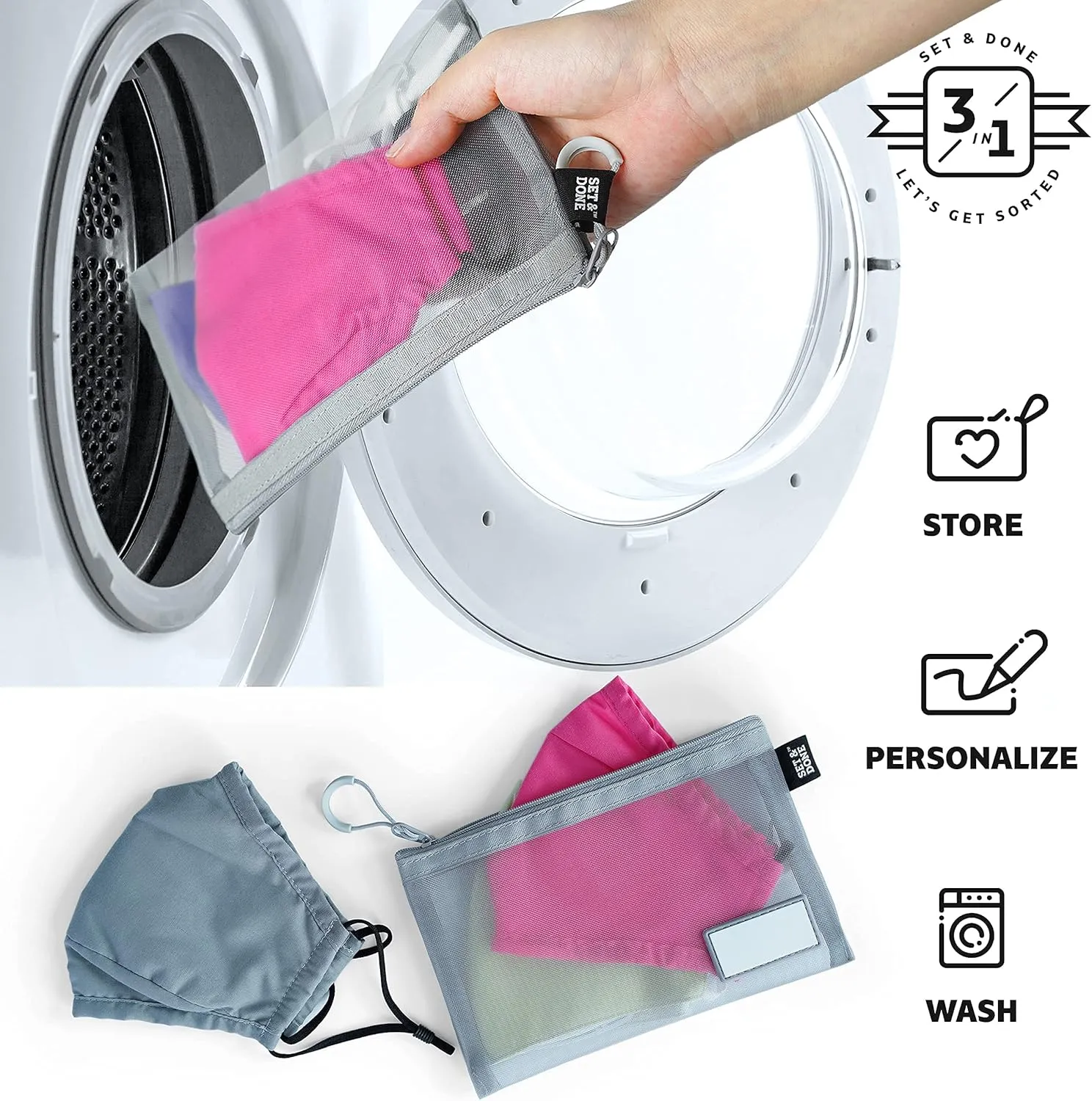 Set & Done - Zipper Mesh Bags 7"x 5" Size S Clear Pouch for Storage Small Items Makeup Accessories & Office Organizers, Travel Easy