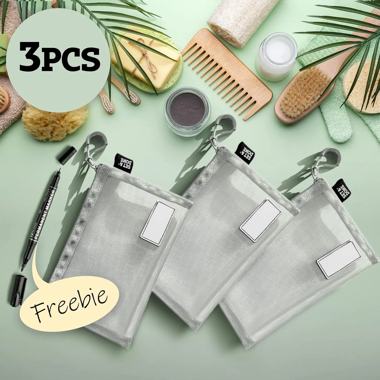 Set & Done - Zipper Mesh Bags 7"x 5" Size S Clear Pouch for Storage Small Items Makeup Accessories & Office Organizers, Travel Easy