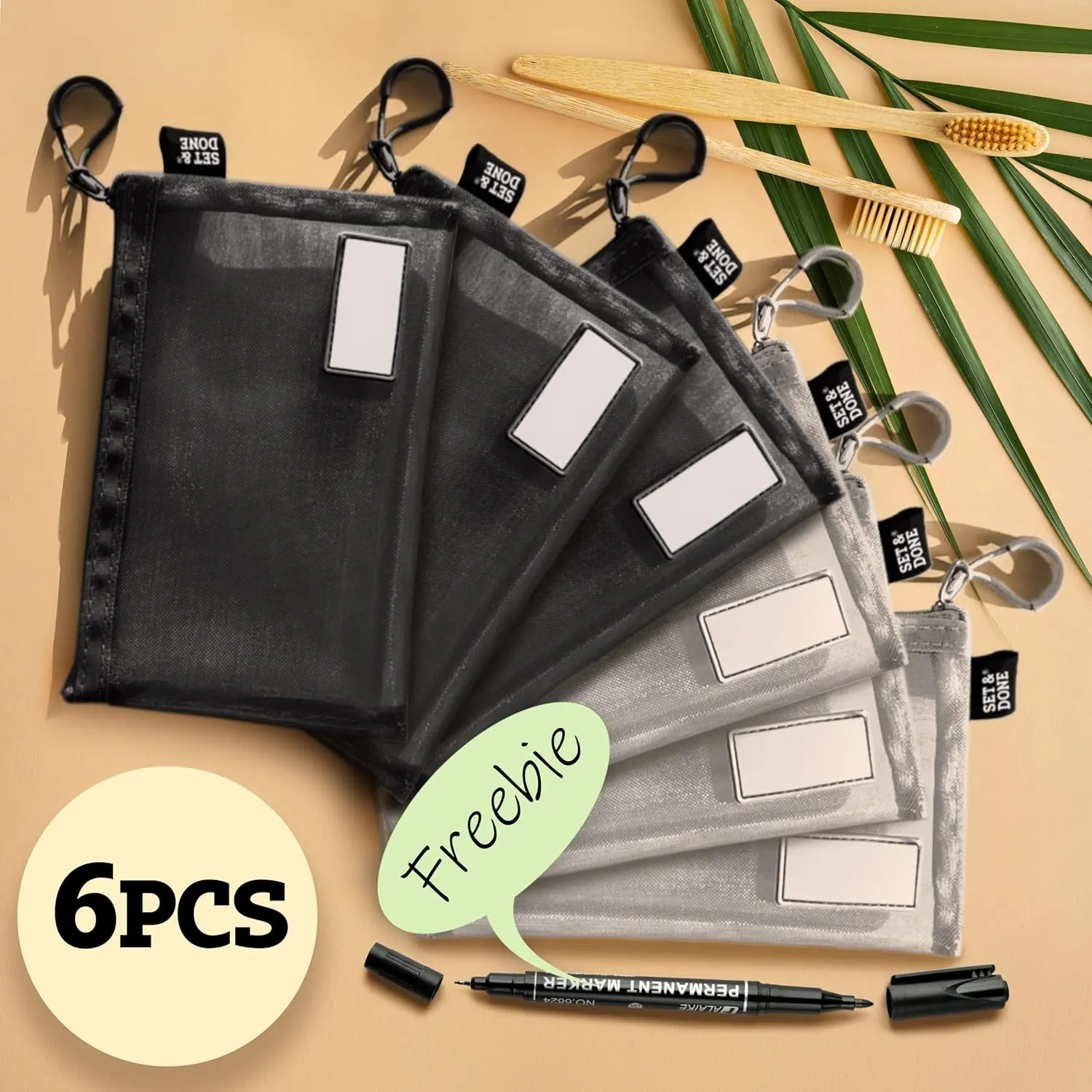 Set & Done - Zipper Mesh Bags 7"x 5" Size S Clear Pouch for Storage Small Items Makeup Accessories & Office Organizers, Travel Easy
