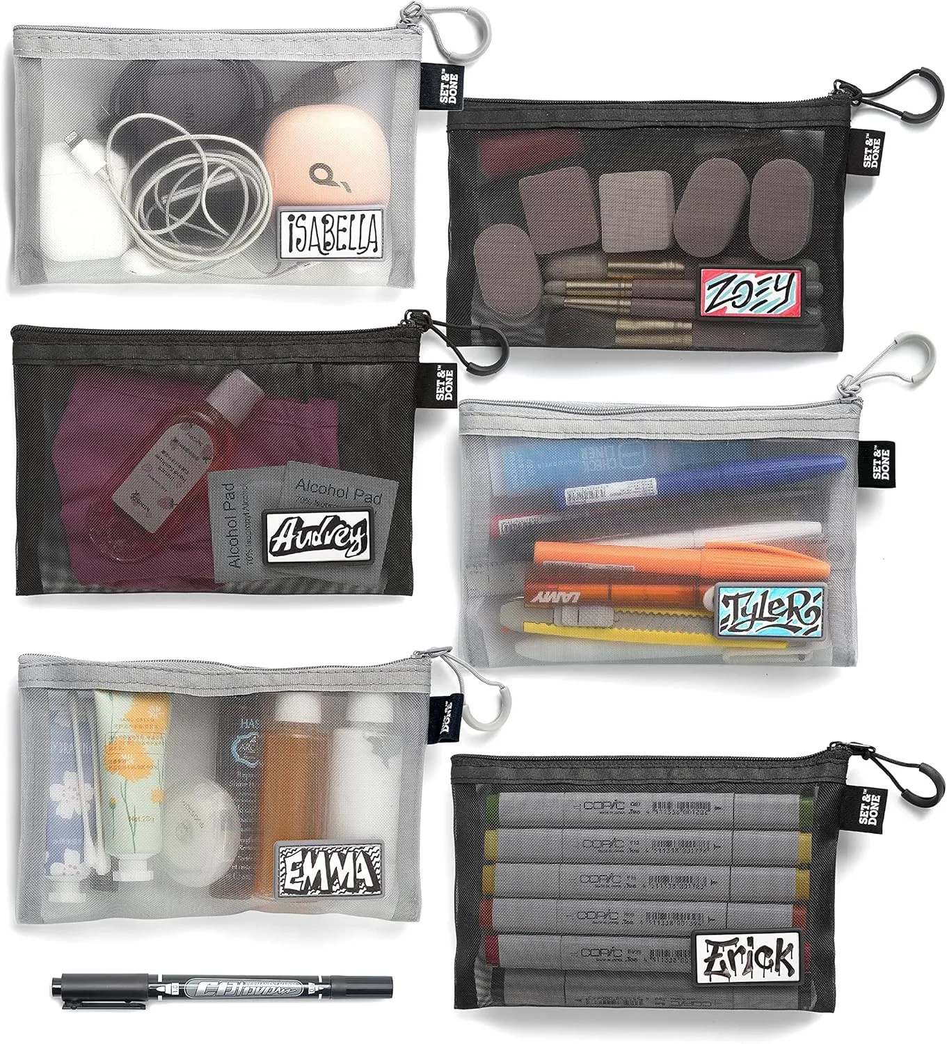 Set & Done - Zipper Mesh Bags 7"x 5" Size S Clear Pouch for Storage Small Items Makeup Accessories & Office Organizers, Travel Easy