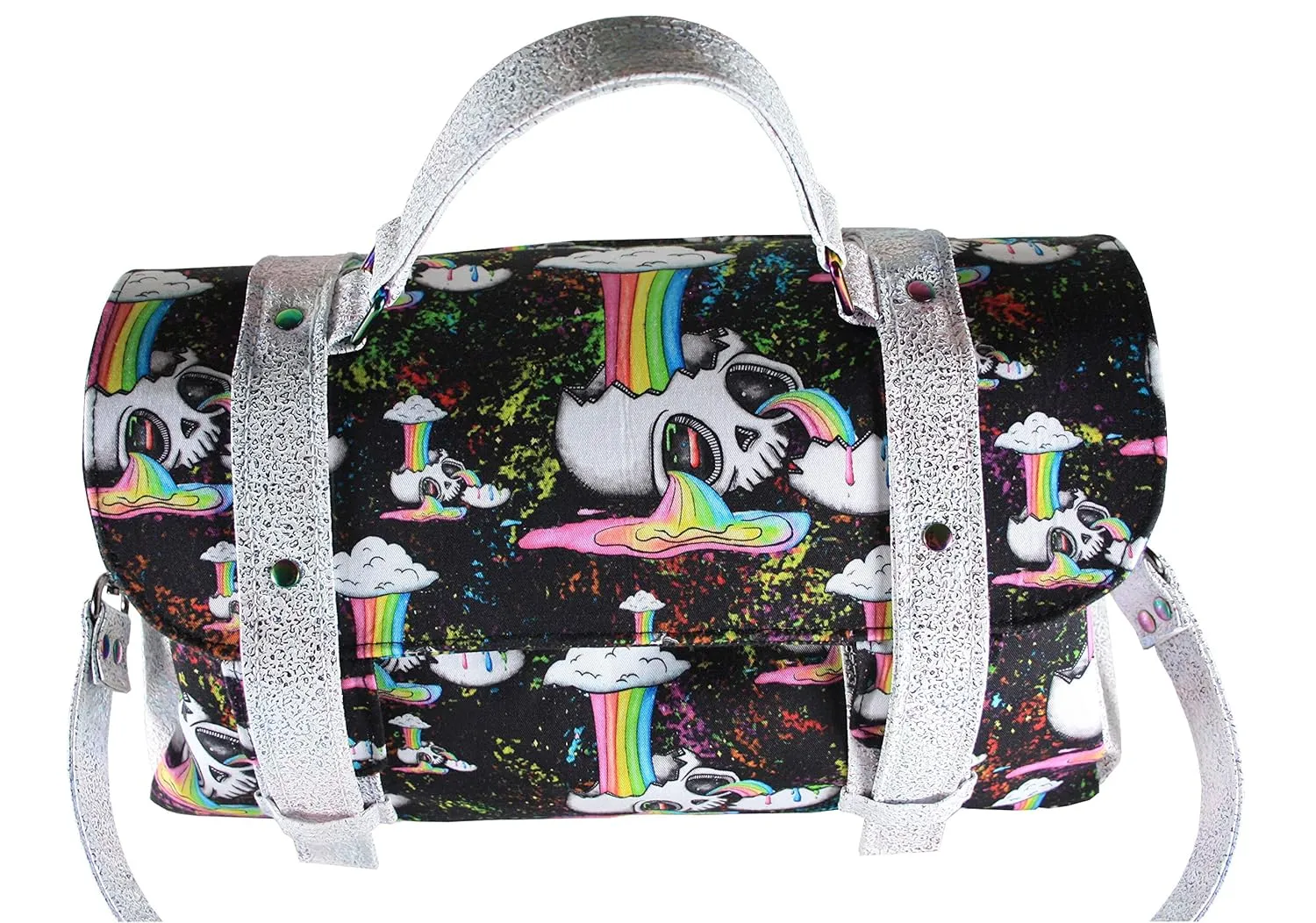 Sewing Mermaid Rainbow Skull Carter Messenger Handbag With Removable Swivel Hook Strap