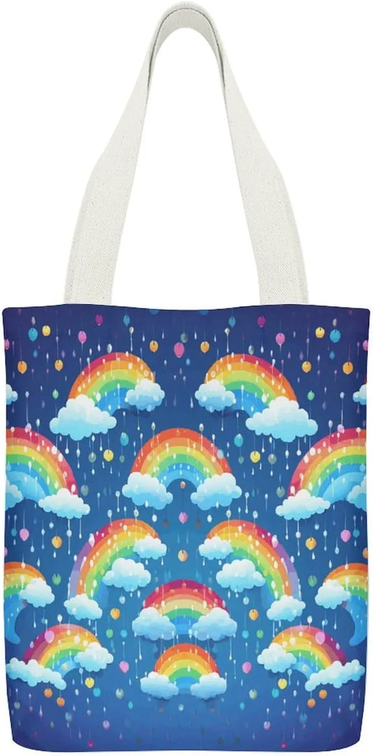 Shoulder Bag, Rainbow Clouds Raindrop Printed Tote Bag,reusable Color Shopping Bag,fitness Tote Bag,adult Tote Bag