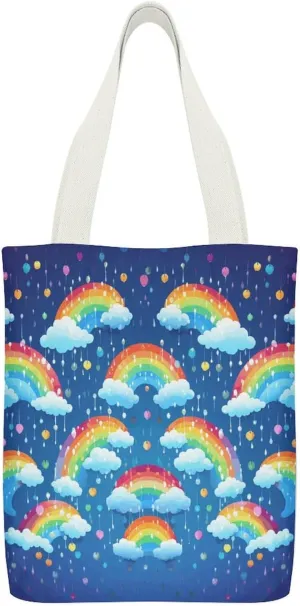 Shoulder Bag, Rainbow Clouds Raindrop Printed Tote Bag,reusable Color Shopping Bag,fitness Tote Bag,adult Tote Bag
