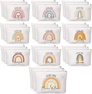 Sieral 60 Pcs Rainbow Inspirational Makeup Bag with Zipper Encouragement Cosmetic Bags