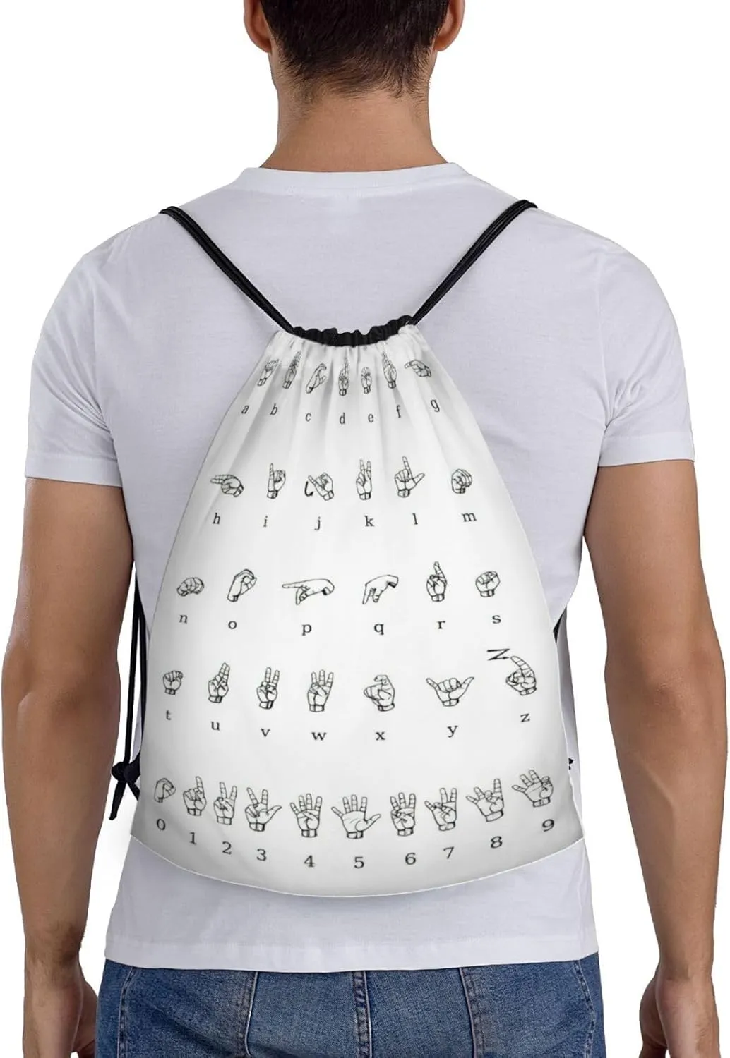 Sign Language Alphabet Print Drawstring Bags,Gym Sport Sack Drawstring Bag Suitable for sport Swimming Travel.