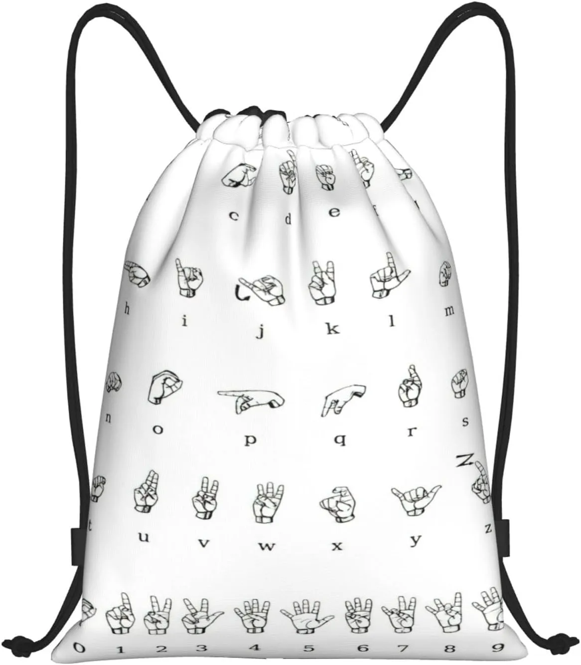 Sign Language Alphabet Print Drawstring Bags,Gym Sport Sack Drawstring Bag Suitable for sport Swimming Travel.