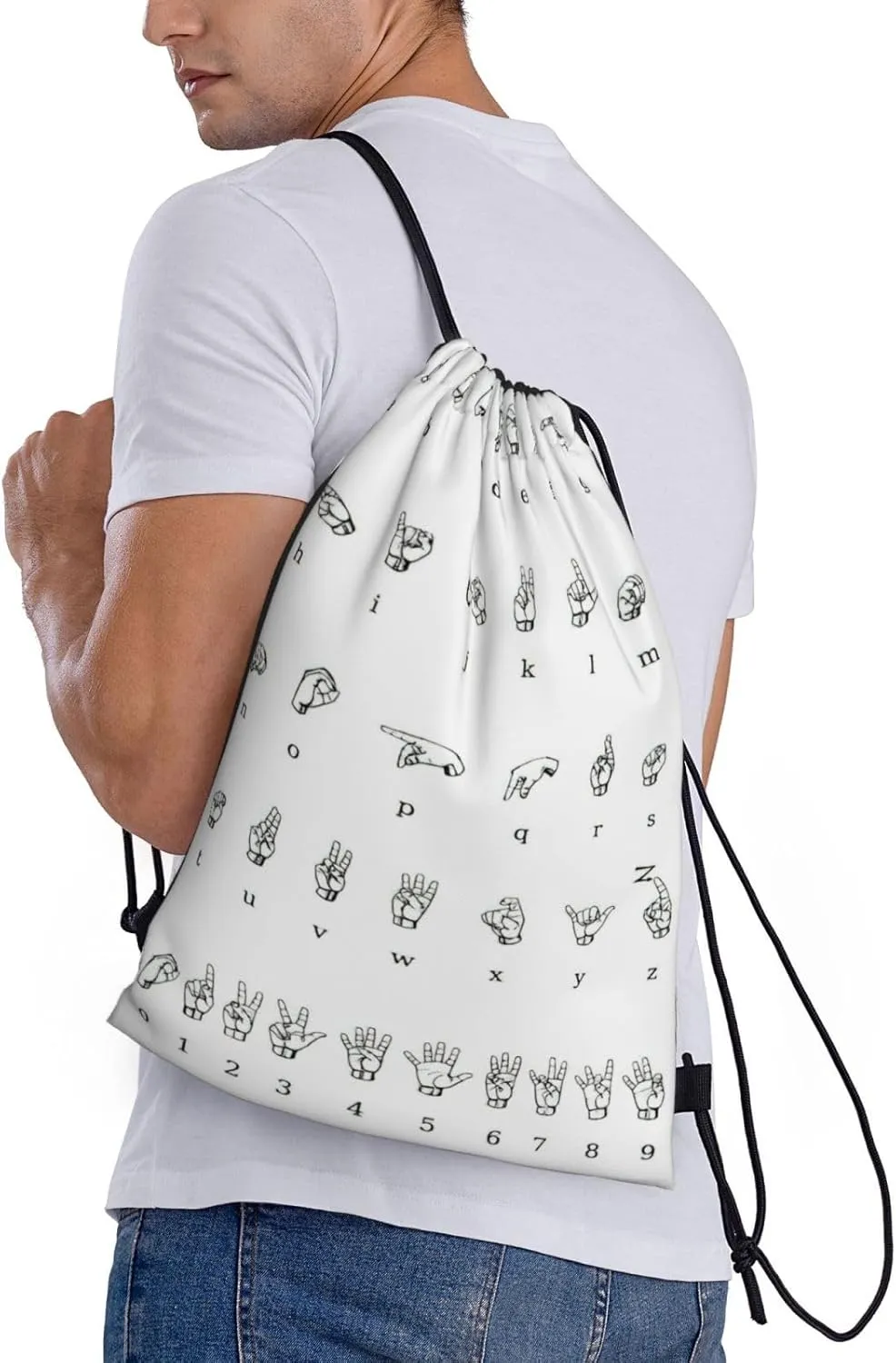 Sign Language Alphabet Print Drawstring Bags,Gym Sport Sack Drawstring Bag Suitable for sport Swimming Travel.