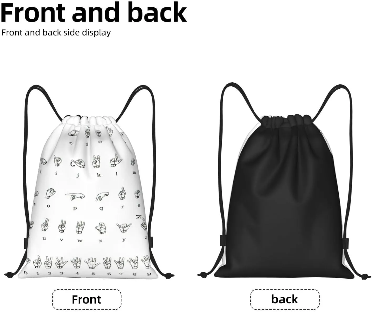 Sign Language Alphabet Print Drawstring Bags,Gym Sport Sack Drawstring Bag Suitable for sport Swimming Travel.