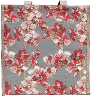 Signare Tapestry Shoulder Bag Shopping Bag for Women with Orchid Grey and Red Design (SHOP-ORC)