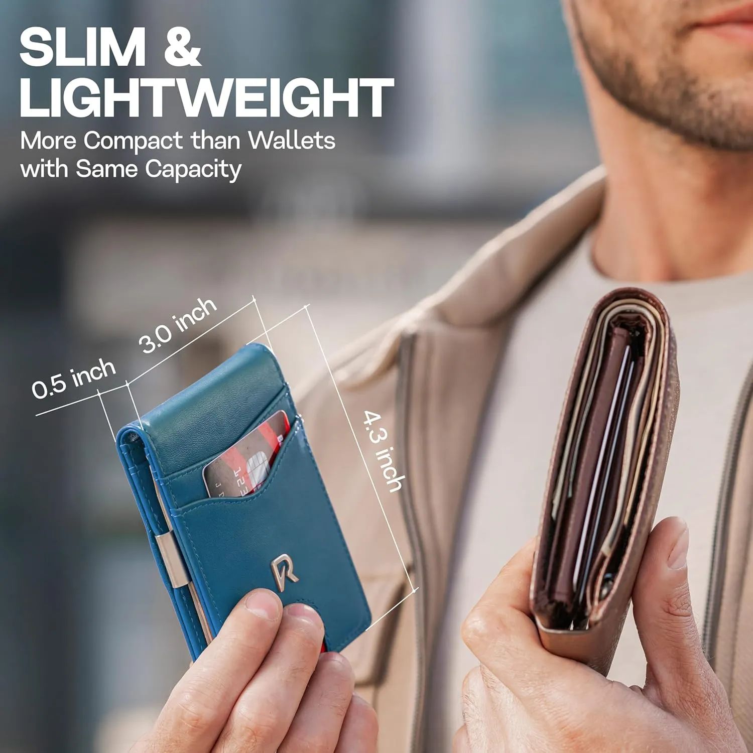 Slim Wallet for Men with Money Clip, RFID Blocking Genuine Leather Mens Wallet, Minimalist Credit Card Holder, Front Pocket Bifold - Gift Box Included