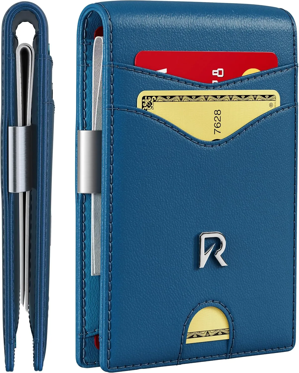 Slim Wallet for Men with Money Clip, RFID Blocking Genuine Leather Mens Wallet, Minimalist Credit Card Holder, Front Pocket Bifold - Gift Box Included