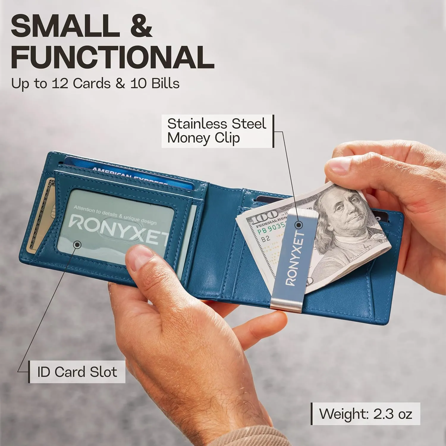 Slim Wallet for Men with Money Clip, RFID Blocking Genuine Leather Mens Wallet, Minimalist Credit Card Holder, Front Pocket Bifold - Gift Box Included