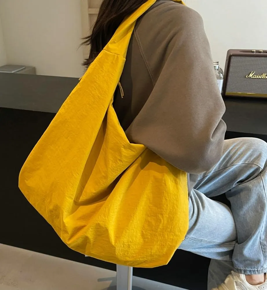 Slouchy Nylon Shoulder Bags for Women Large Dumpling Handbags Lightweight Canvas Tote Purse for Daily Use
