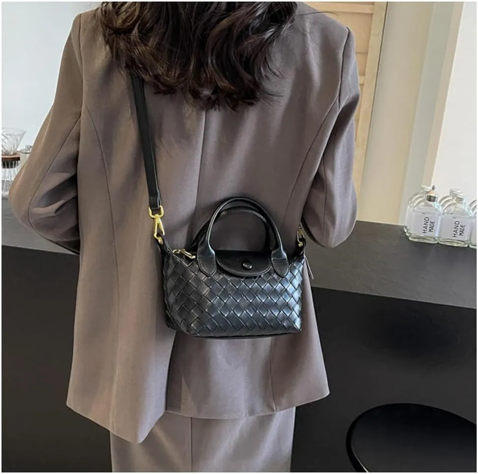 Small Woven Crossbody Bags Purse for Women Trendy Leather Dumpling Lightweight Mini Handbag