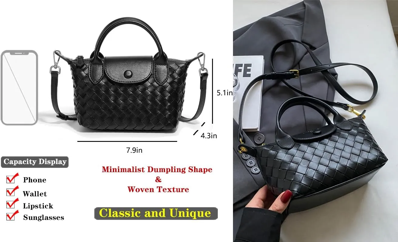 Small Woven Crossbody Bags Purse for Women Trendy Leather Dumpling Lightweight Mini Handbag