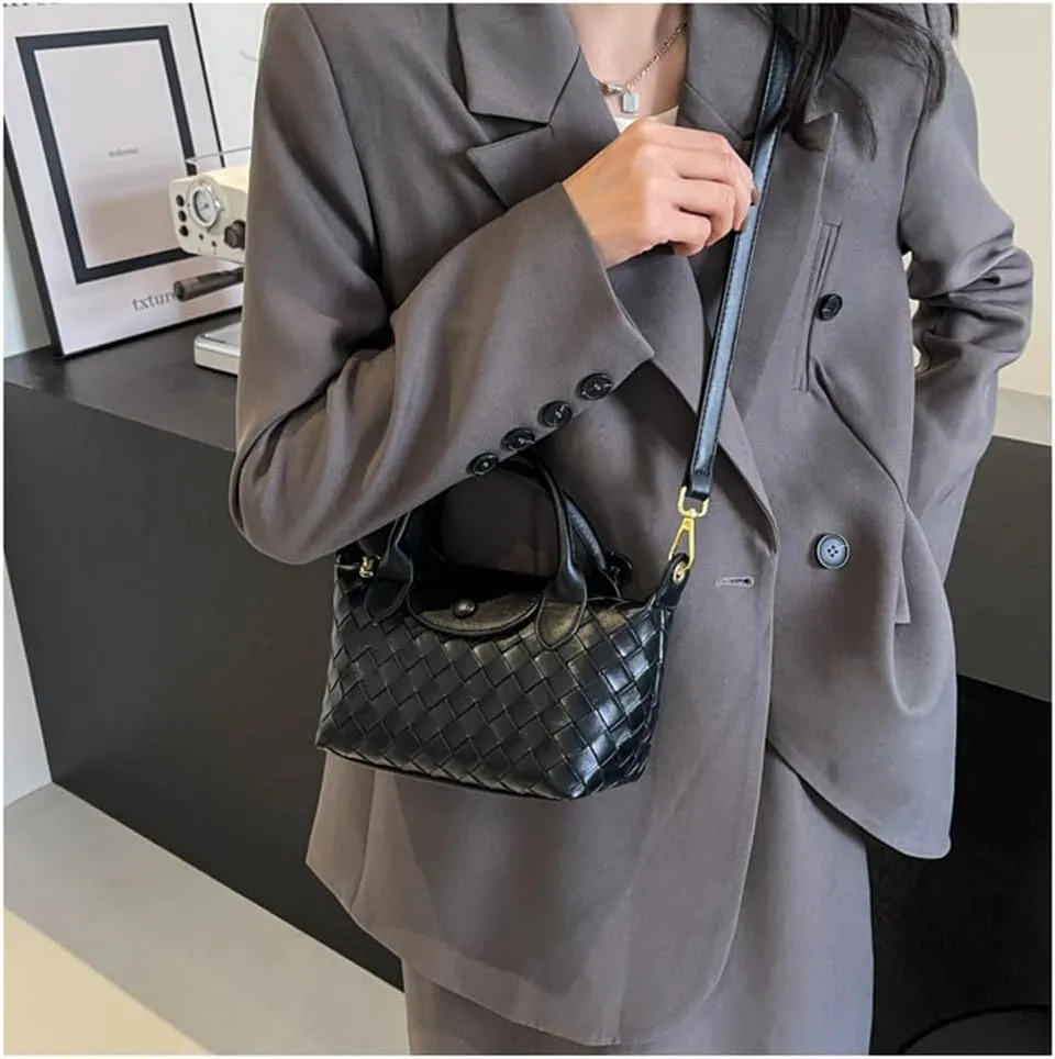 Small Woven Crossbody Bags Purse for Women Trendy Leather Dumpling Lightweight Mini Handbag