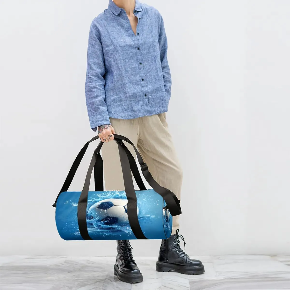 Soccer Water Travel Duffle Bag Gym Bag for Women Men Lightweight Carry on Duffel Bag for Sports Gyms Weekend Getaway