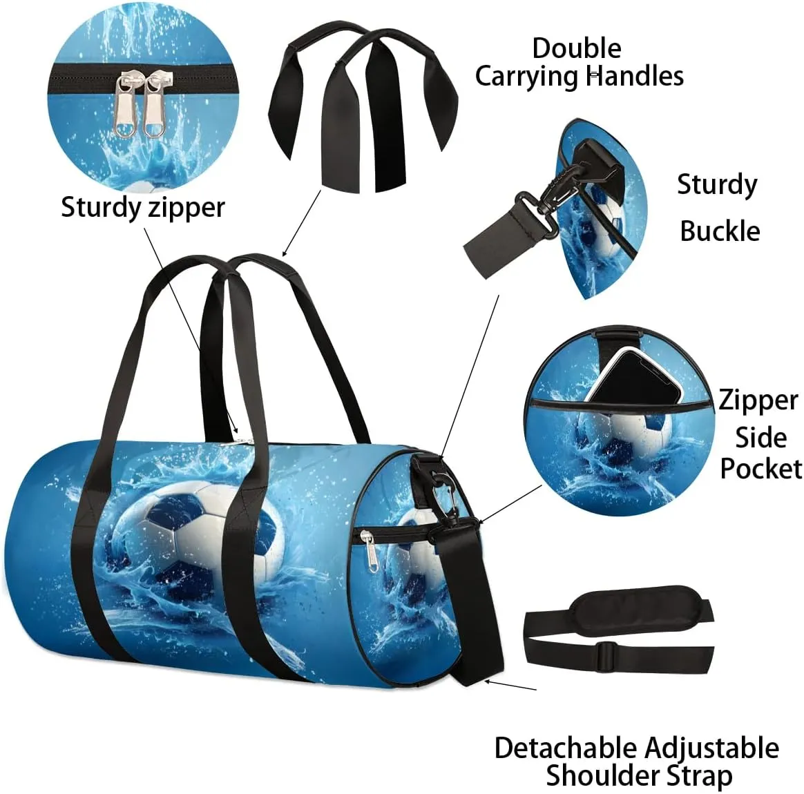 Soccer Water Travel Duffle Bag Gym Bag for Women Men Lightweight Carry on Duffel Bag for Sports Gyms Weekend Getaway