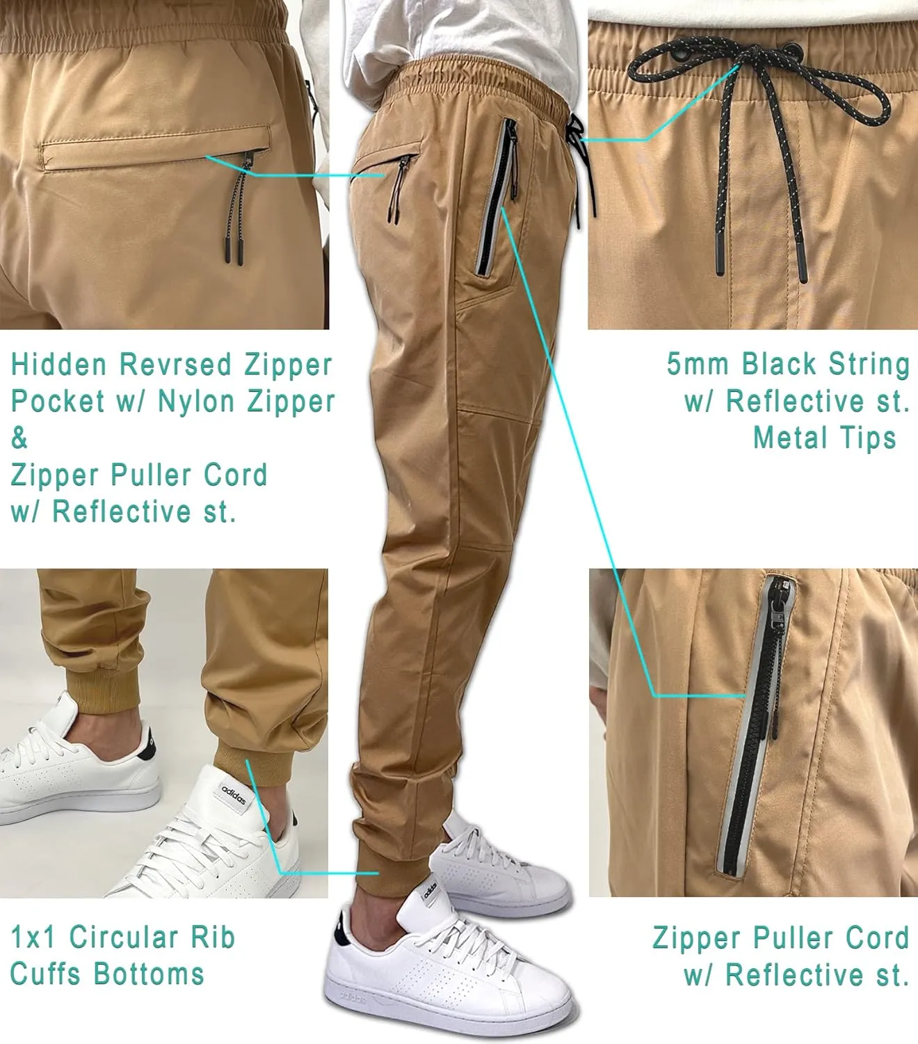 Southpole Men's Quick-Dry Water Resistant Nylon Track Jogger Pants W/Zipped Pockets