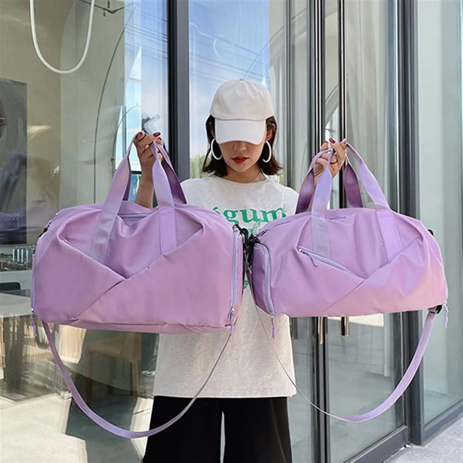 Sports Duffel Bags Gym Travel Bag Women's Nylon Waterproof Yoga Fitness Sport Bags With Shoes Compartment Large Capacity Training Handbag XA193L(Green)