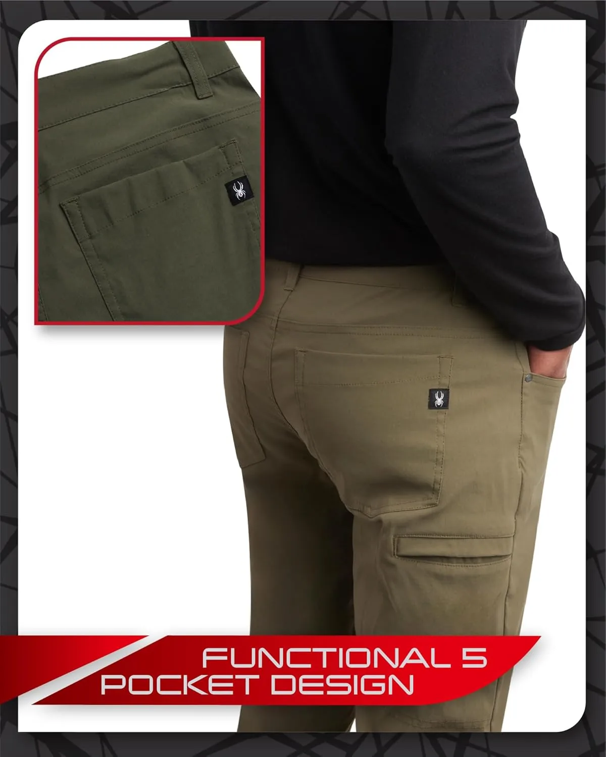 Spyder Mens Golf Pants - Lightweight Stretch Nylon Quick Dry Work Dress Pants for Men with UPF 30  and Pockets (Sizes: 30-38)