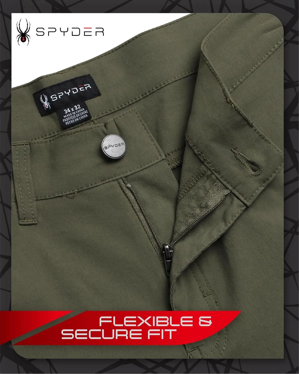 Spyder Mens Golf Pants - Lightweight Stretch Nylon Quick Dry Work Dress Pants for Men with UPF 30  and Pockets (Sizes: 30-38)