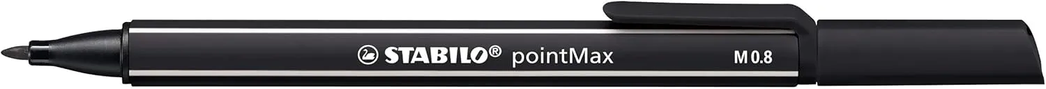 STABILO Fineliner pointMax - Pack of 12 - Assorted Colors - Nylon Medium 0.8mm Tip, Water Based Quick Dry Ink