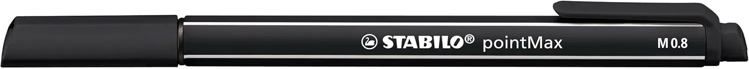 STABILO Fineliner pointMax - Pack of 12 - Assorted Colors - Nylon Medium 0.8mm Tip, Water Based Quick Dry Ink