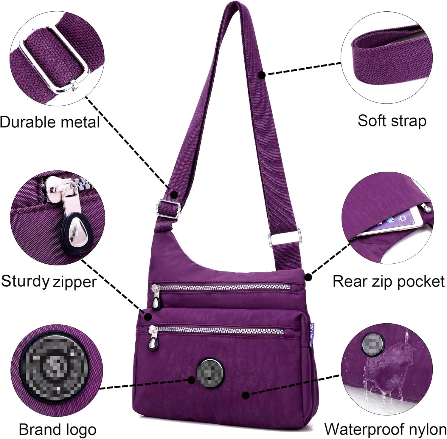 STUOYE Nylon Multi-Pocket Crossbody Purse Bags for Women Travel Shoulder Bag