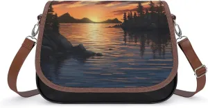 Sunset on The Lake Shoulder Bags PU Leather Shoulder Handbag Large Capacity Crossbody Bag for Women