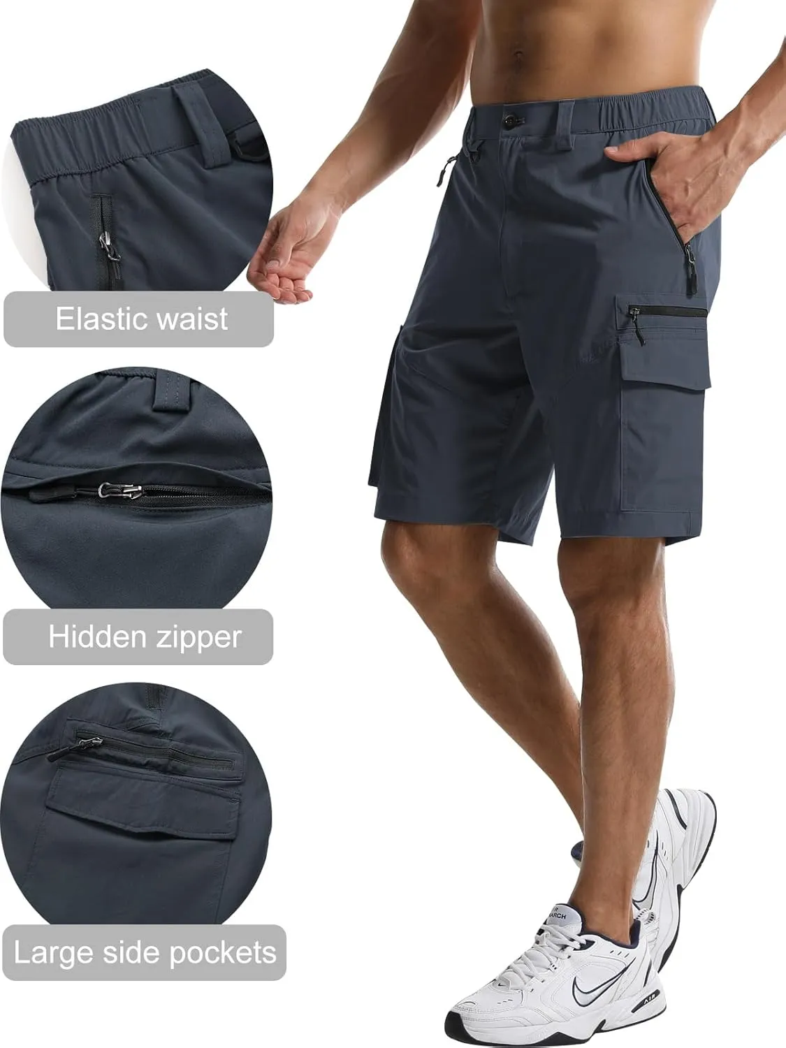 Surenow Men's Hiking Cargo Shorts with Quick Dry, Breathable Fabric, Pockets, and Zipper Closure - Blue, Size Large