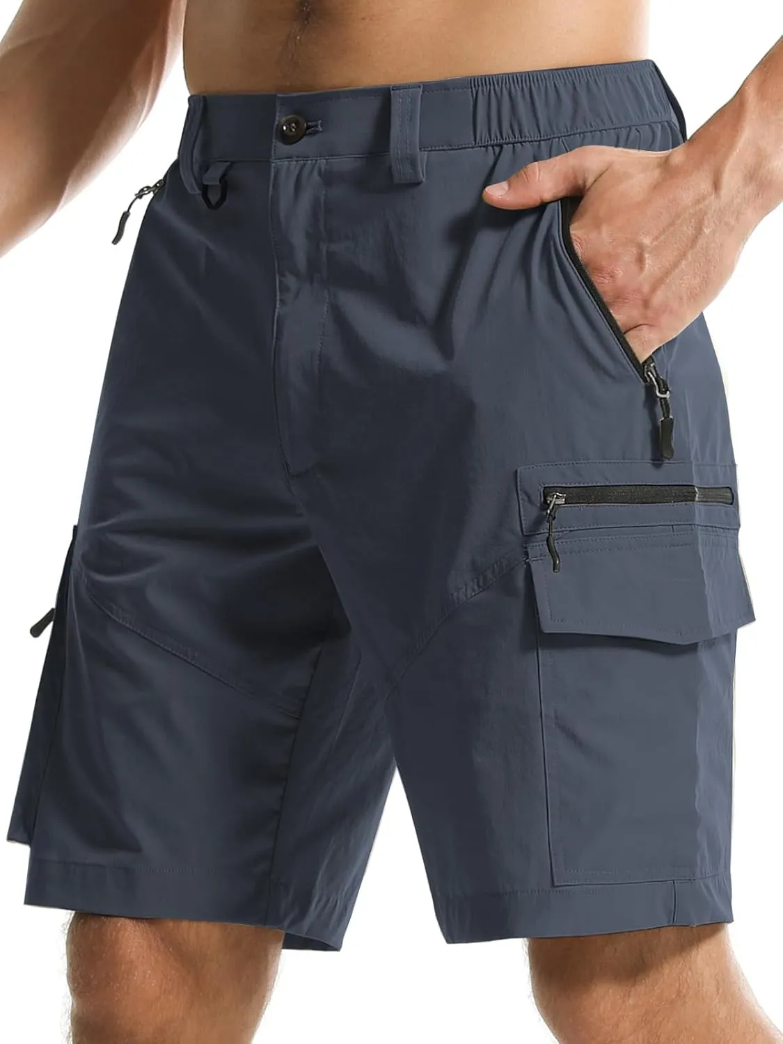 Surenow Men's Hiking Cargo Shorts with Quick Dry, Breathable Fabric, Pockets, and Zipper Closure - Blue, Size Large