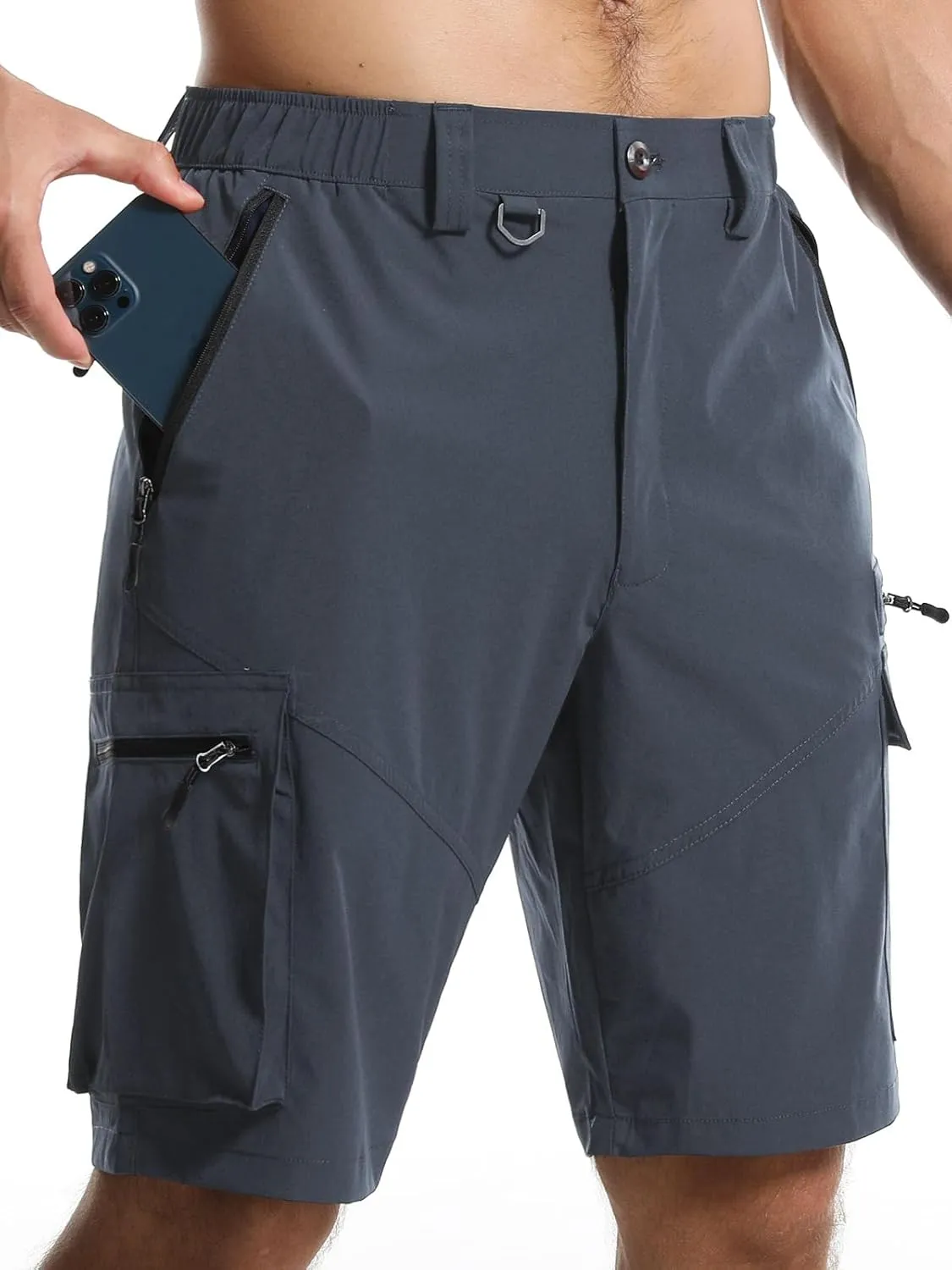 Surenow Men's Hiking Cargo Shorts with Quick Dry, Breathable Fabric, Pockets, and Zipper Closure - Blue, Size Large