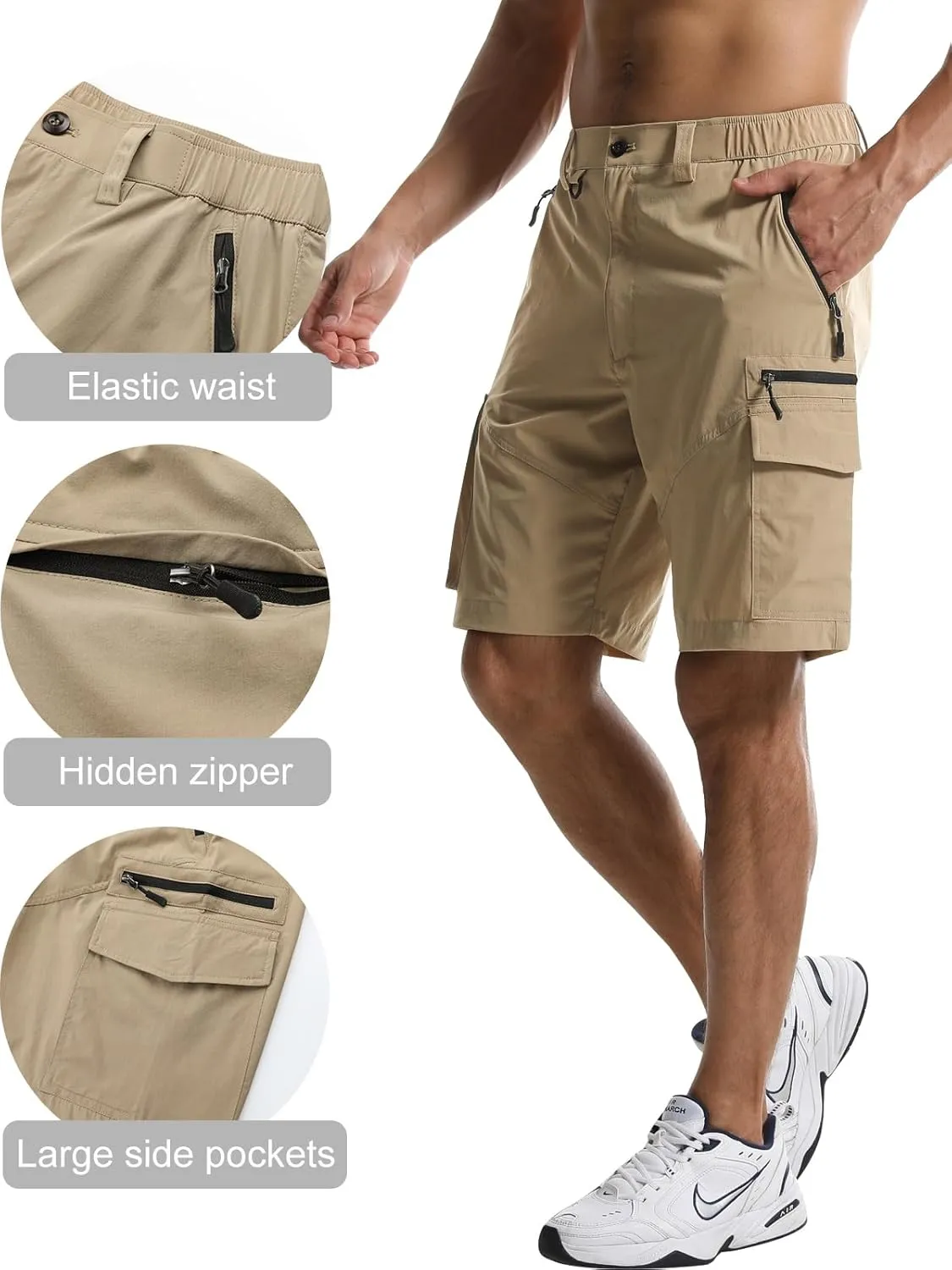 Surenow Men's Hiking Cargo Shorts with Quick Dry, Breathable Fabric, Pockets, and Zipper Closure - Blue, Size Large