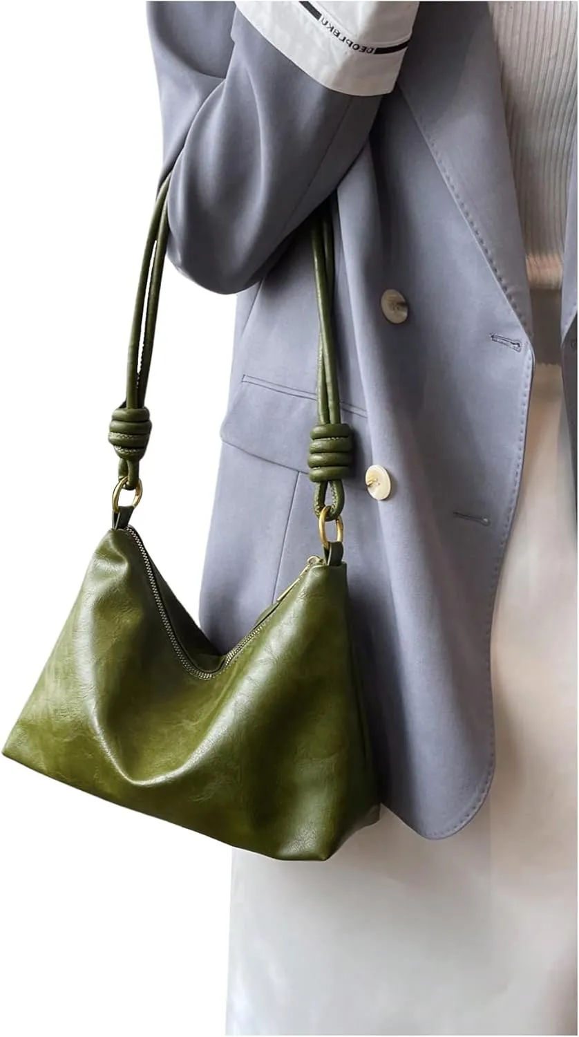 SweatyRocks Women's Minimalist Pu Leather Shoulder Handbag Medium Top Handle Hobo Bag with Zipper