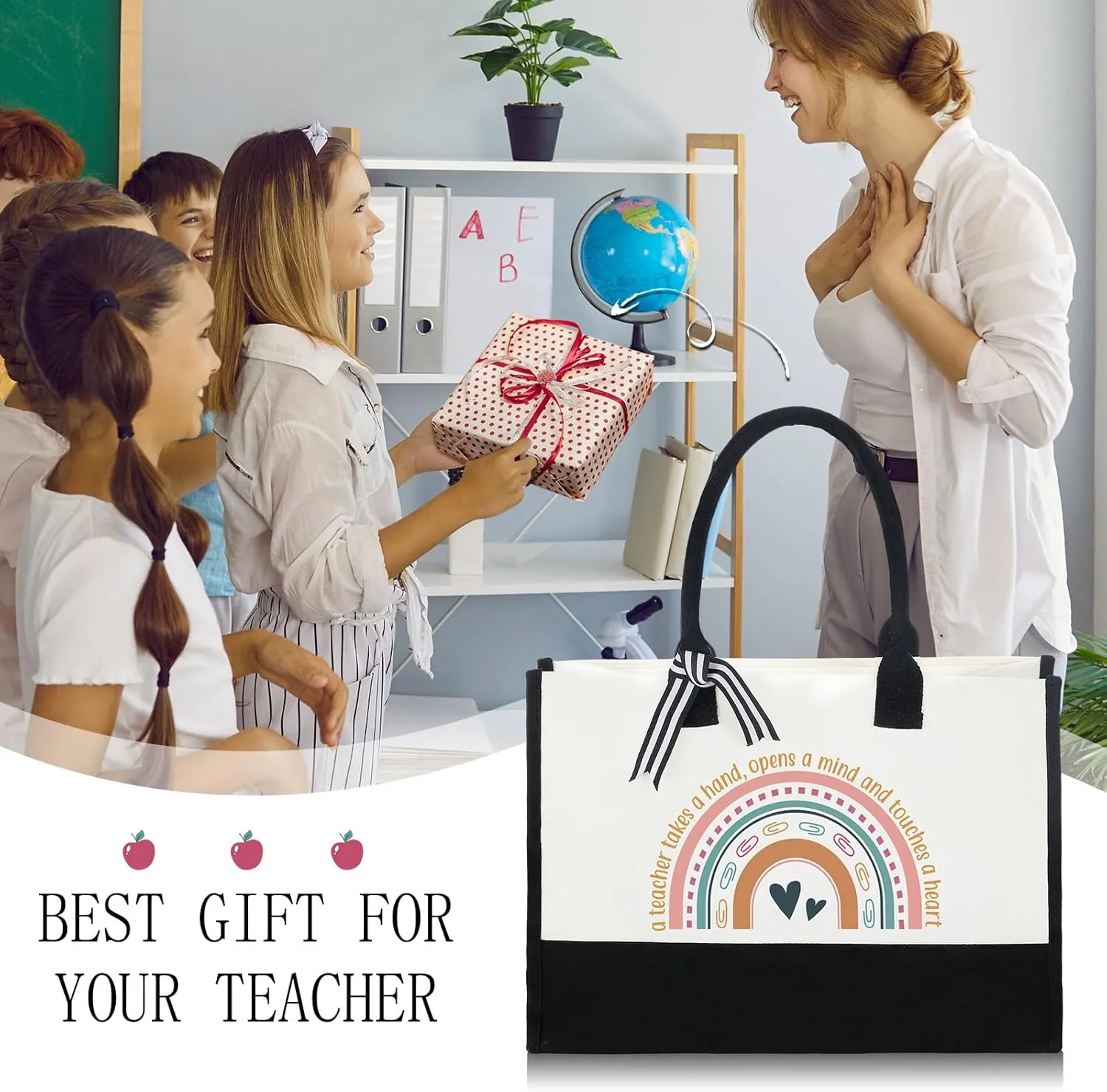 Sweetude 10 Pack Teacher Appreciation Gift Bulk Teachers Day Gifts Rainbow Canvas Tote Beach Bag for Women Mother Holiday Christmas