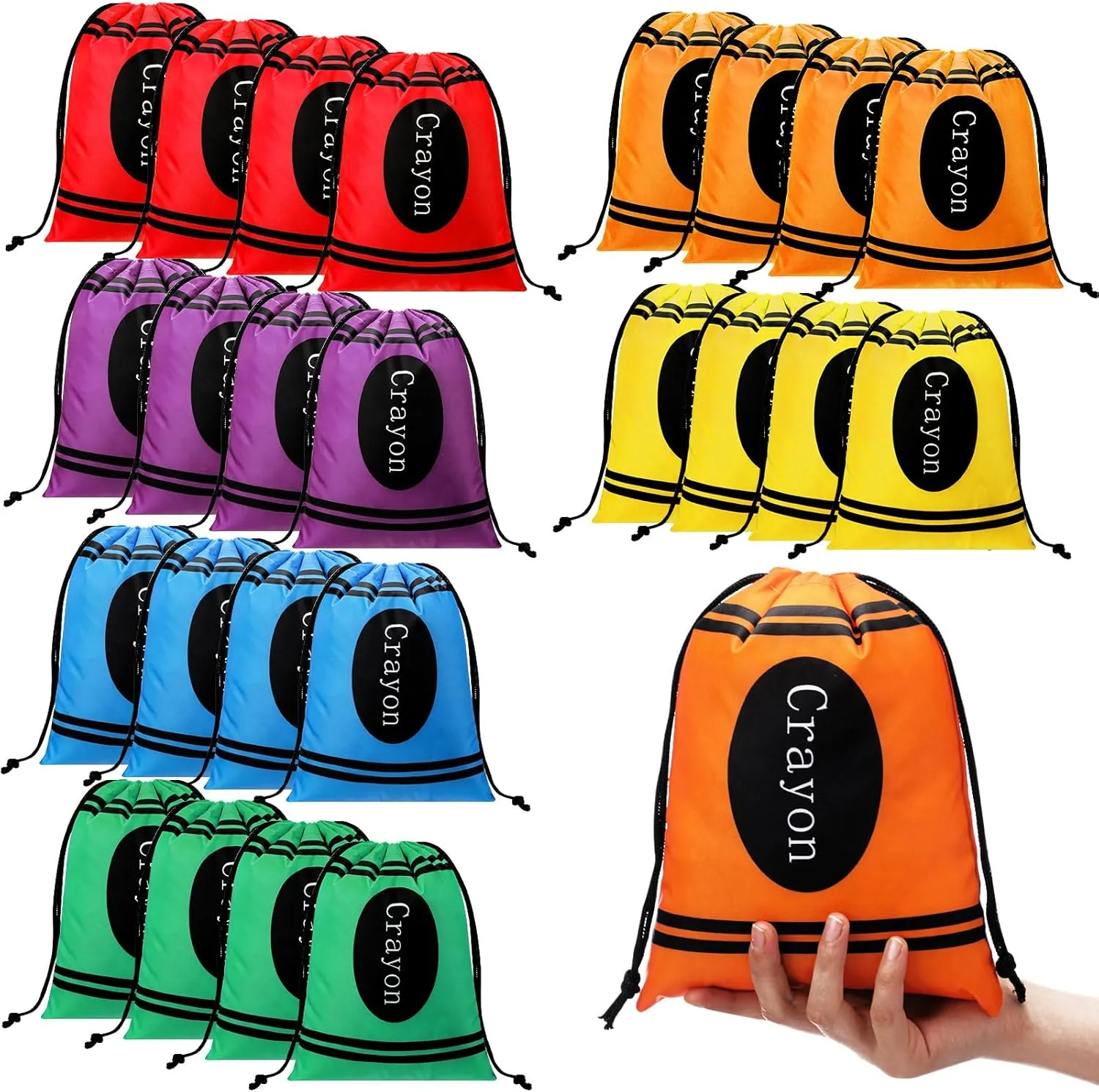 Sweetude 24 Pcs Crayon Drawstring Bags 10 x 7 Inch Preschool Graduation Gift Decoration Bulk 6 Colors Rainbow Reusable Treat Bags Back to School Crayon Party Favor Birthday Party Supplies