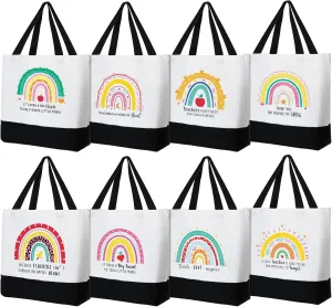 Sweetude 8 Pack Teacher Appreciation Bag Canvas Tote Bag Bulk Rainbow Teachers Day Thank You Gifts Graduation