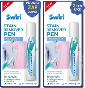 Swirl Instant Stain Remover Pen | Goodbye Wine Stain | Food Splatter | Dirt Blemish | Unidentified Splodge | Quick Dry | Works on all Fabrics Pack of 2