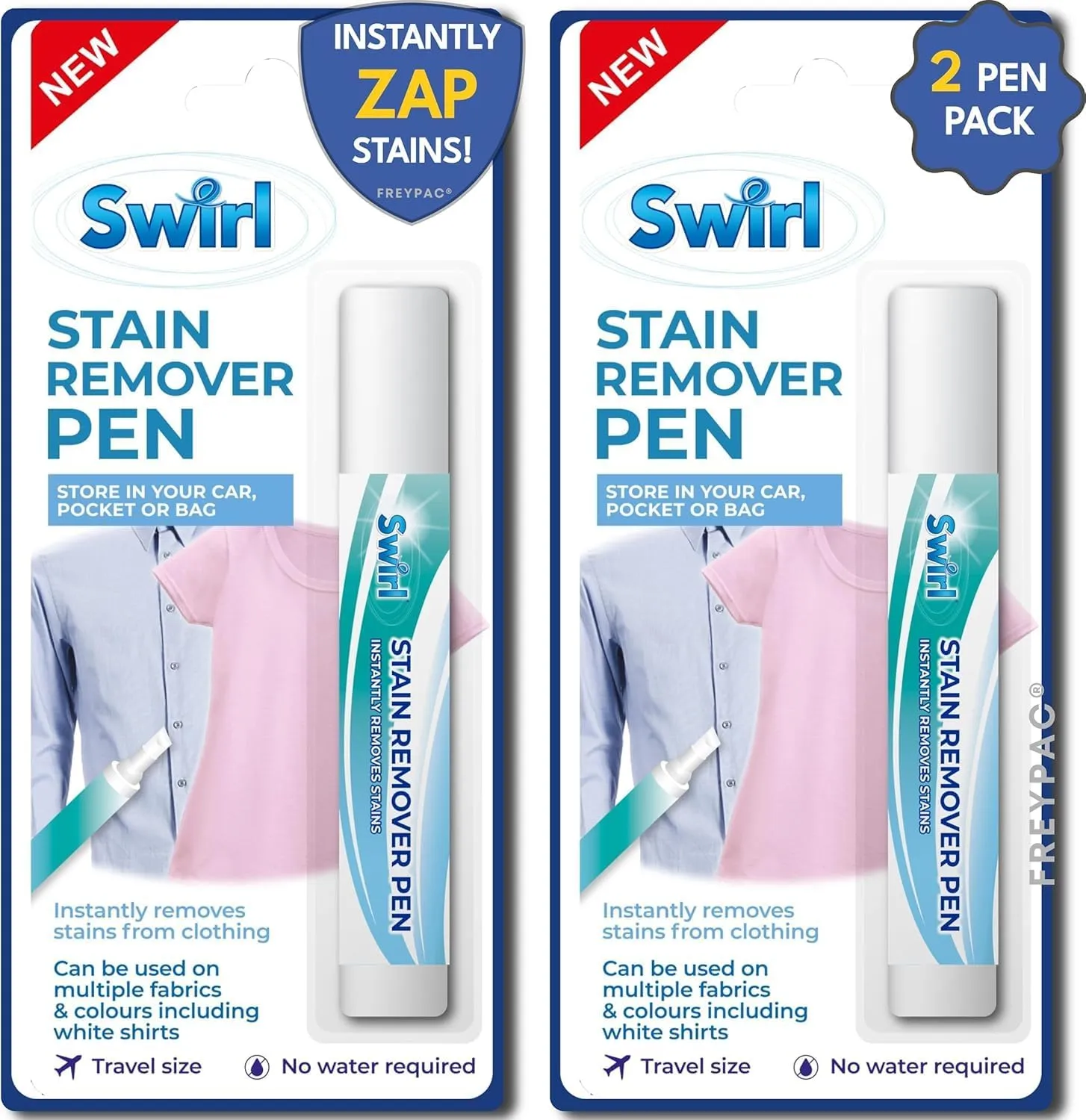 Swirl Instant Stain Remover Pen | Goodbye Wine Stain | Food Splatter | Dirt Blemish | Unidentified Splodge | Quick Dry | Works on all Fabrics Pack of 2