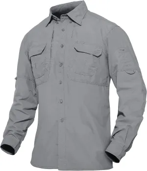 TACVASEN Men's Tactical Shirts Long Sleeve Quick Dry Breathable Button Down Fishing Work Safari Hiking Camping Hunting