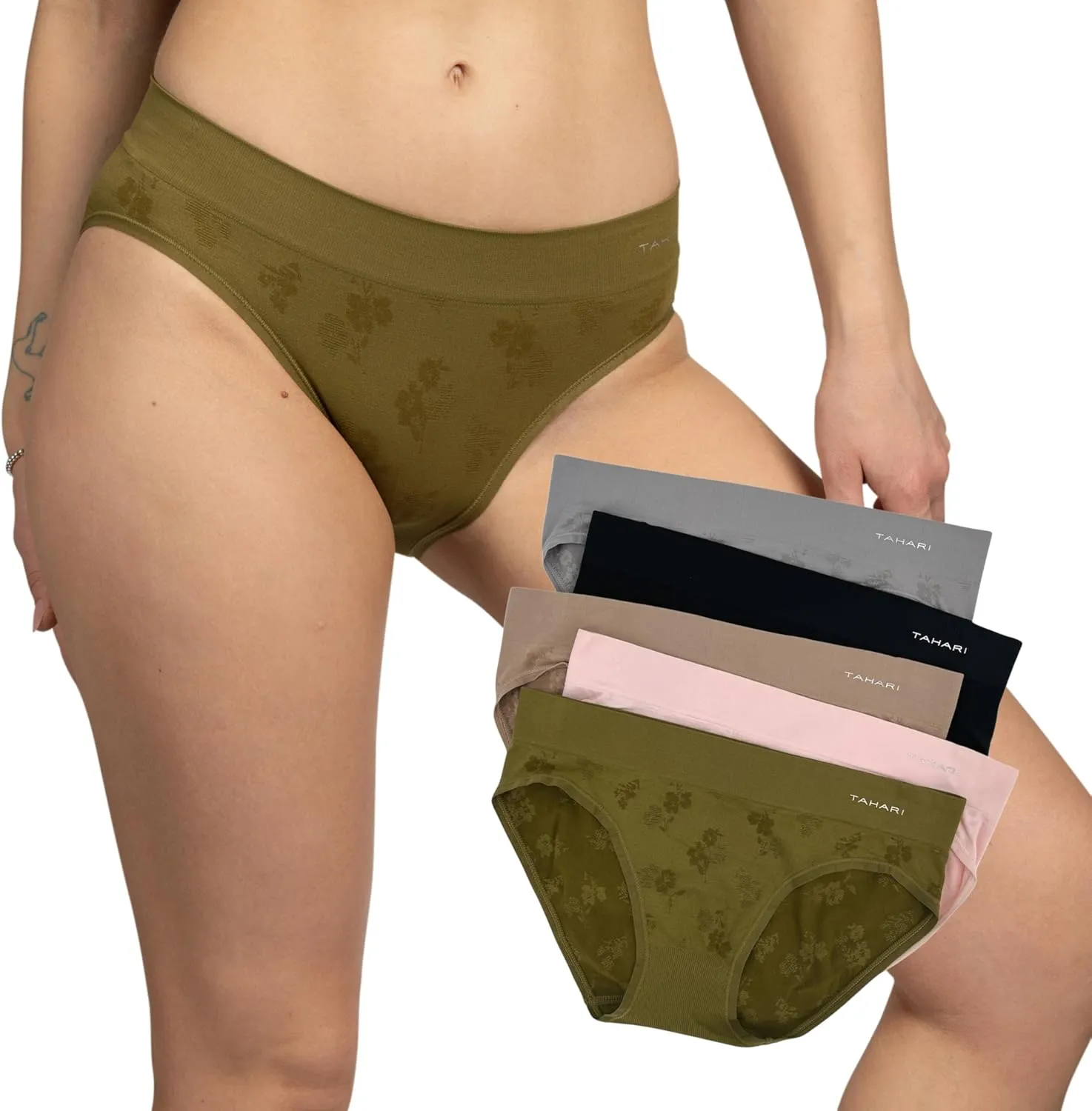 TAHARI Women's 5-Pack Seamless Bikini Hipster Underwear Invisible No Show Nylon Spandex Women Panties