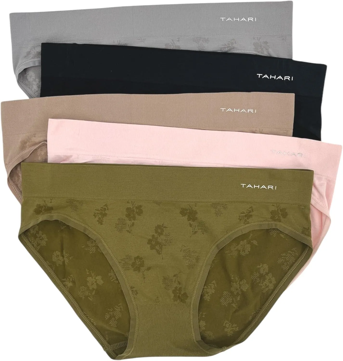 TAHARI Women's 5-Pack Seamless Bikini Hipster Underwear Invisible No Show Nylon Spandex Women Panties