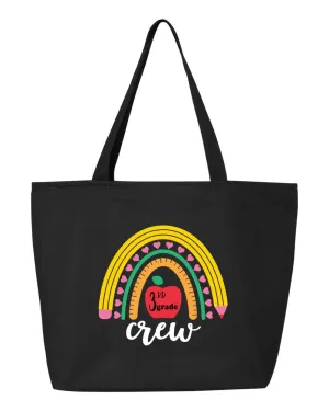 Third Grade Crew Rainbow Zippered Canvas Bag,Custom 3rd Grade Crew Tote Bag, Third grade crew (20"W x 15"H x 5"D, Black)