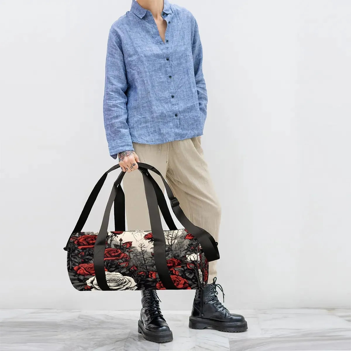 Thorn Rose Flowers Travel Duffle Bag Gym Bag for Women Men Lightweight Carry on Duffel Bag for Sports Gyms Weekend Getaway