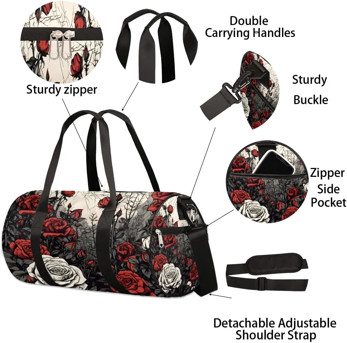 Thorn Rose Flowers Travel Duffle Bag Gym Bag for Women Men Lightweight Carry on Duffel Bag for Sports Gyms Weekend Getaway