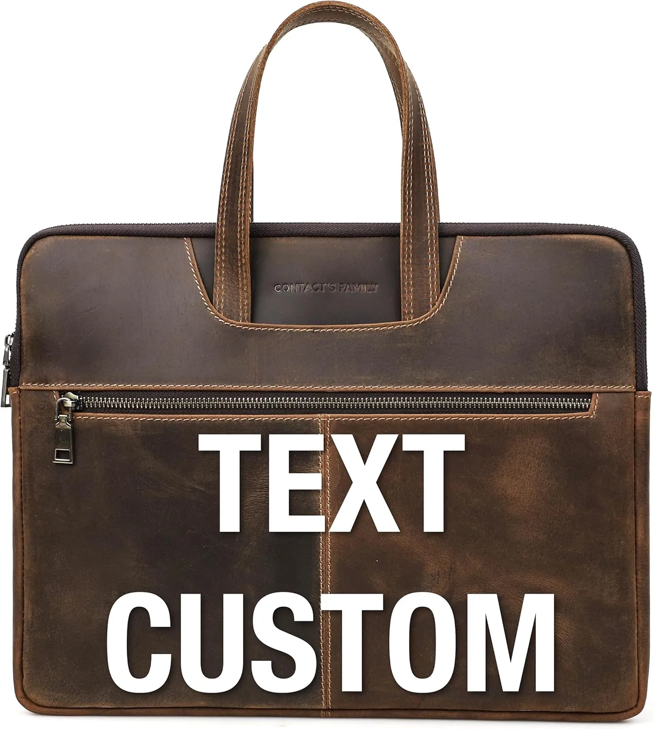 Top Grain Leather Text Customizable 15.4" Slim Laptop Briefcase Handbag, Vintage Handmade, Compatible with MacBook Pro/Air 13.3"/14.2"/15.4"/16" & other Laptop/Tablet, Coffee 15.4 Inch
