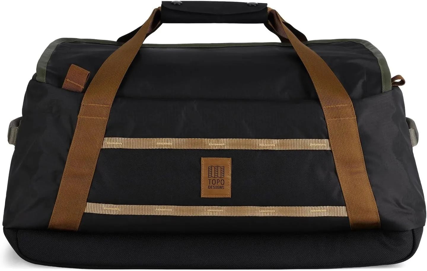 Topo Designs Mountain Duffel 40L, Recycled Nylon Ripstop Travel Bag, Removable Backpack Straps, Interior Mesh Pockets, Bluesign Approved (Black/Neutral)