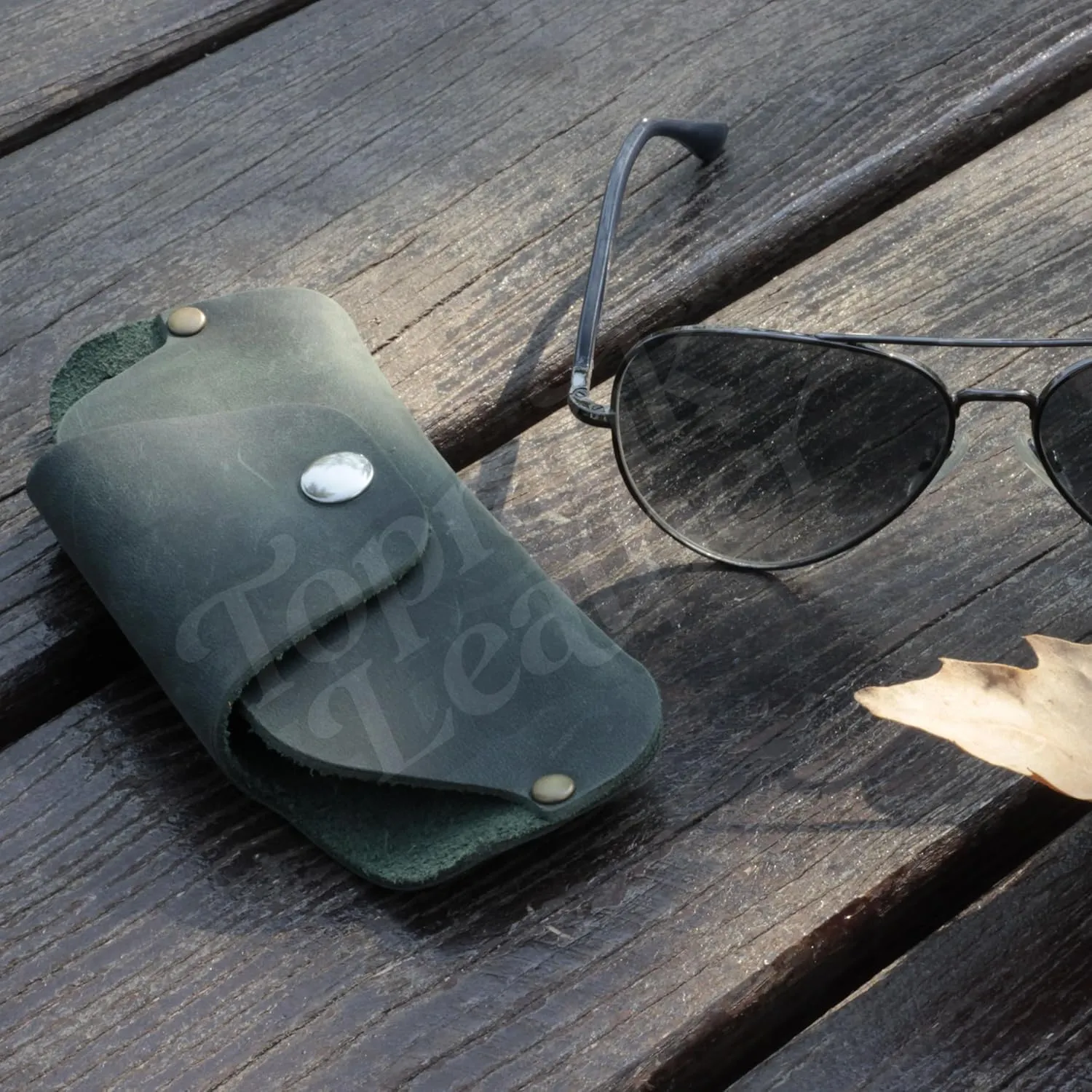 Toprank Leather Eyeglass Case - Handmade Slim Sunglasses Holder, Genuine and Universal Fit for Men and Women