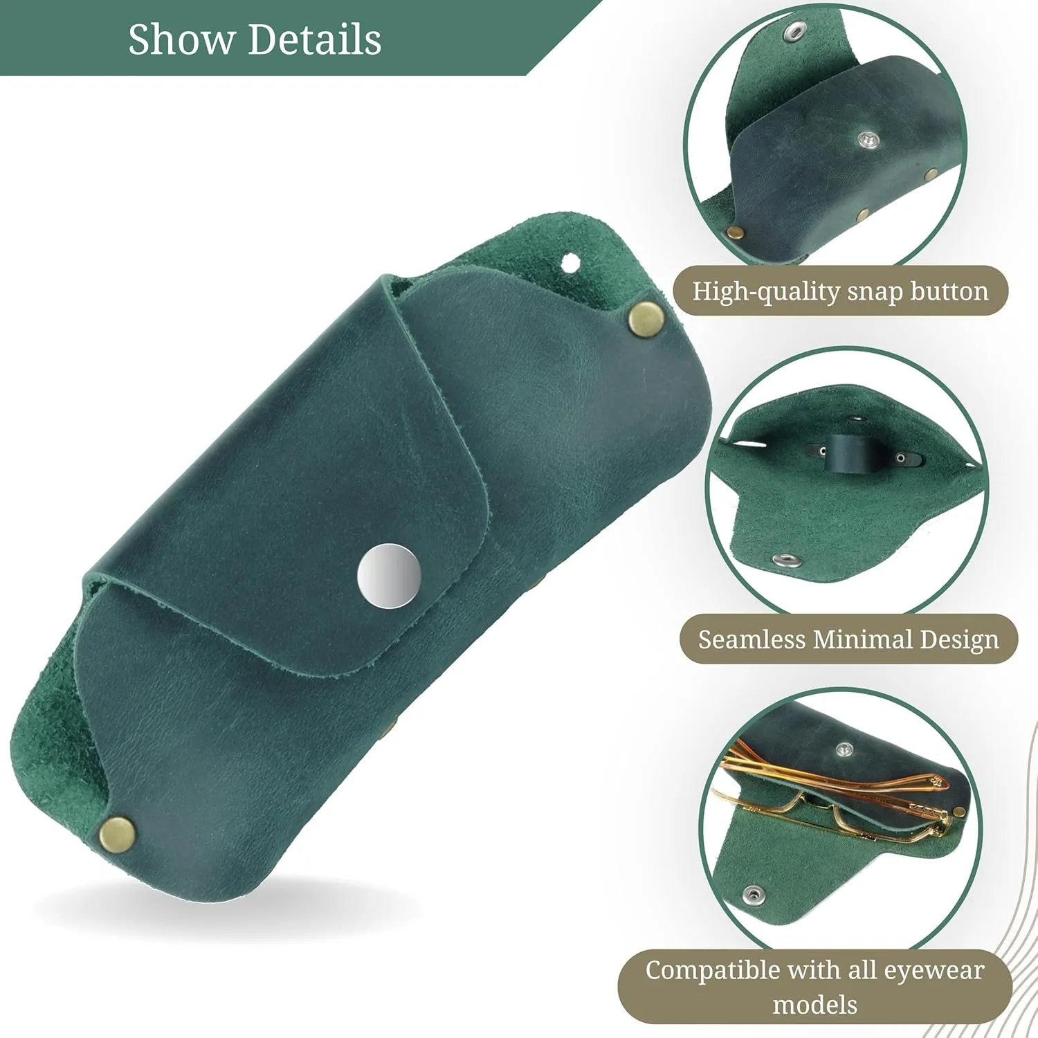 Toprank Leather Eyeglass Case - Handmade Slim Sunglasses Holder, Genuine and Universal Fit for Men and Women